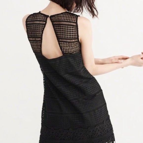 ABERCROMBIE & FITCH Women’s lace Sleeveless Mini Shift Dress in Navy LARGE - Picture 3 of 4